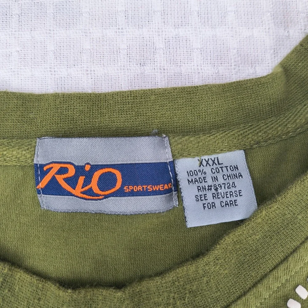 Rio Sportswear Mens XXXL T-Shirt Olive Green Camo Military Helicopter Tank Y2K - Picture 4 of 8